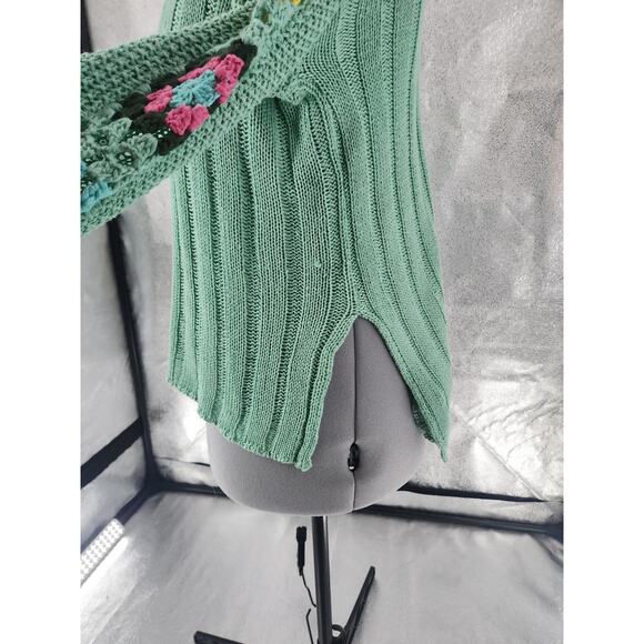 Davi& Dani Knit Sweater Womens M Crochet Arms Cottagecore Fairygarden Side Split - Picture 3 of 9